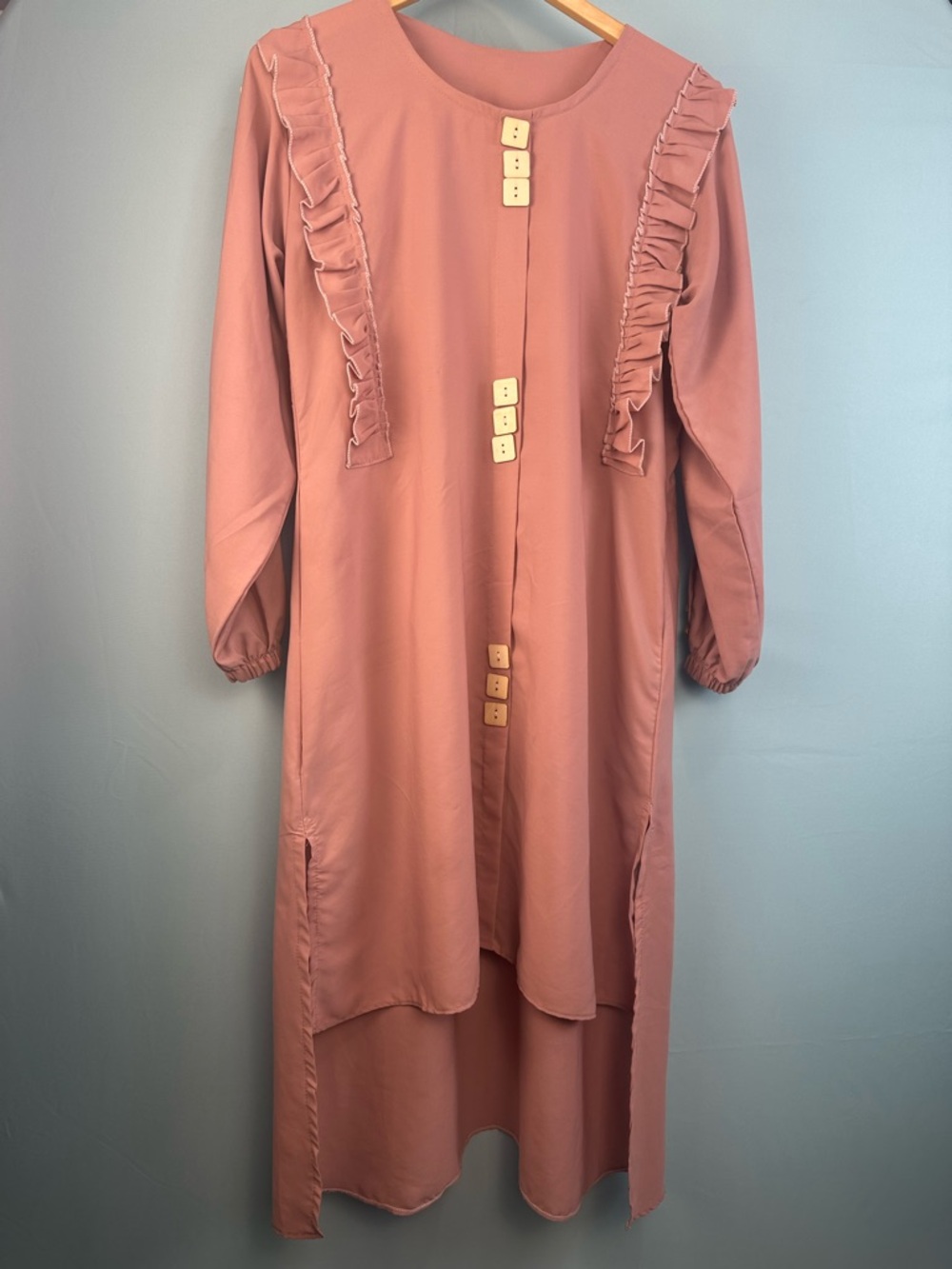 Vintage 70s Prairie Dress Dusty Rose Ruffle Wood Button Cottagecore